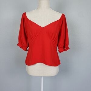 SUGAR+LIPS Princess Sleeve Off Shoulder Cropped Blouse Red Sz XS Whimsigoth Twee